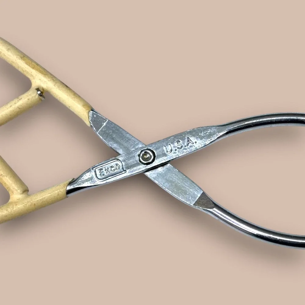 Vintage‎ EKCO USA Kitchen Tongs Set of 3 Metal Scissor Style Tongs Silver Cream